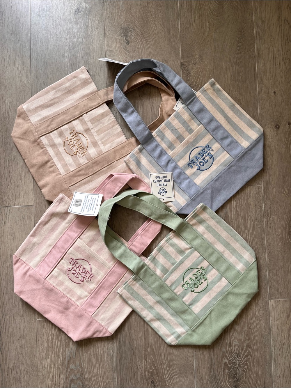 Trader Joe’s Pastel Stripe Canvas Tote Bag - Pink, Green, Blue, Tan Options